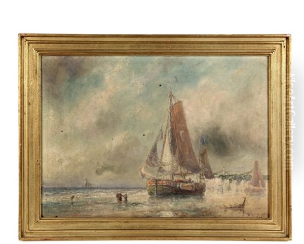 Beached Dover Trawlers Oil Painting by Frederick Leo Hunter