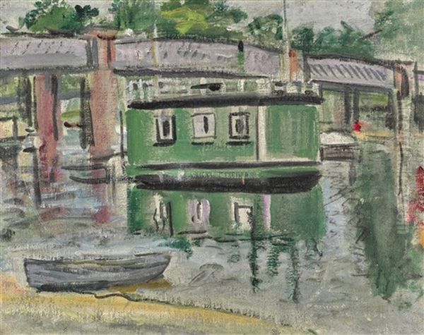 Green Houseboat, Balloch Oil Painting by George Leslie Hunter