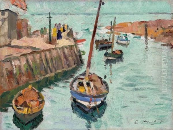 The Harbour At Lower Largo Oil Painting by George Leslie Hunter