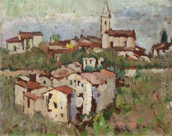 Hill Town, Cote D'azur Oil Painting by George Leslie Hunter