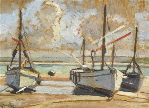 Beached Boats Oil Painting by George Leslie Hunter