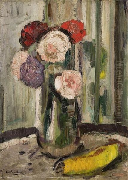 Still Life With Roses And Banana Oil Painting by George Leslie Hunter