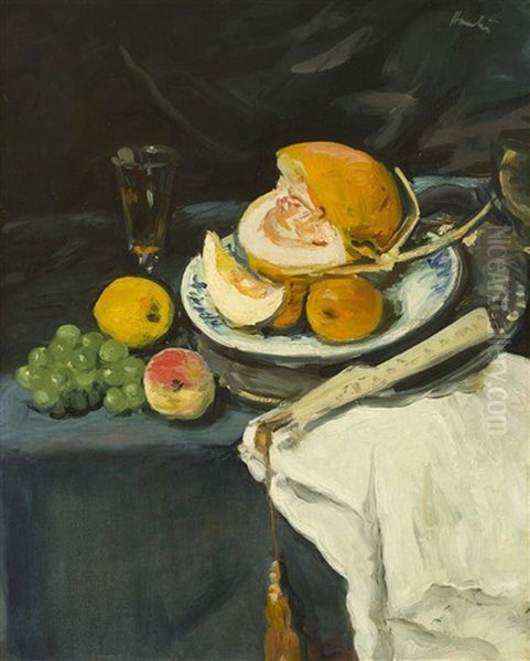 Still Life With Melon Oil Painting by George Leslie Hunter