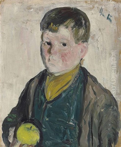 Boy With Apple Oil Painting by George Leslie Hunter