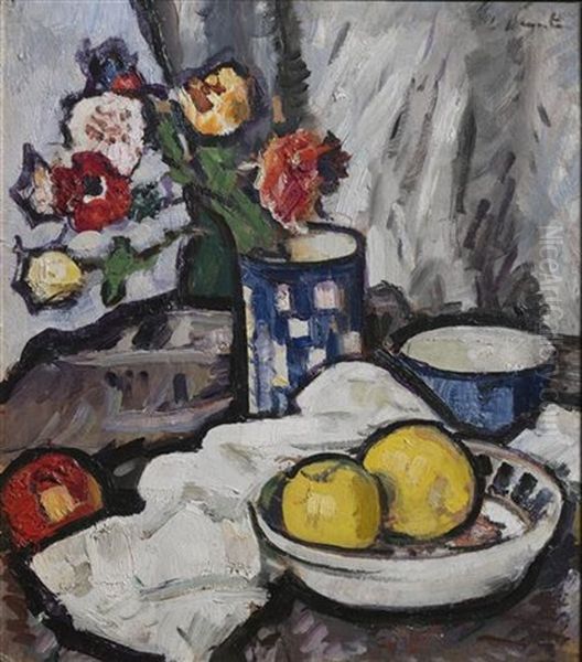 Still Life With Fruit And Flowers Oil Painting by George Leslie Hunter