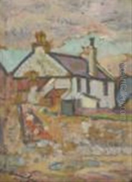 Scottish Farm And Other Buildings Oil Painting by George Leslie Hunter