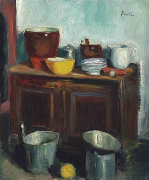 Kitchen Utensils Oil Painting by George Leslie Hunter