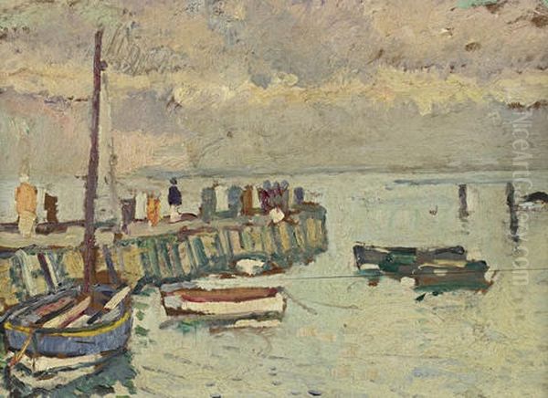 Largo Harbor Oil Painting by George Leslie Hunter