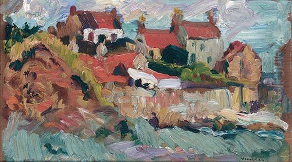 Fishermen's Cottages At St. Monans Oil Painting by George Leslie Hunter