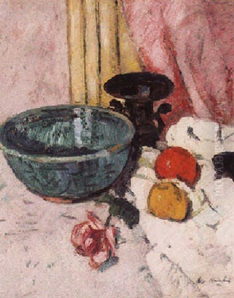 Still Life With Green Bowl Oil Painting by George Leslie Hunter