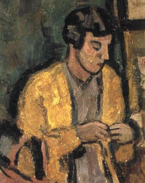 Woman In Yellow Oil Painting by George Leslie Hunter