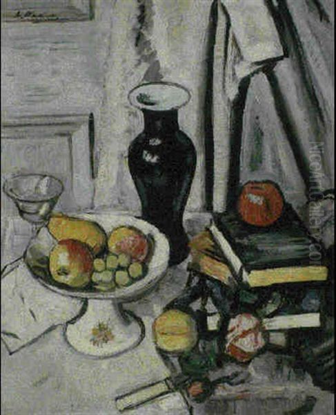 Still Life With Fruit And Books Oil Painting by George Leslie Hunter