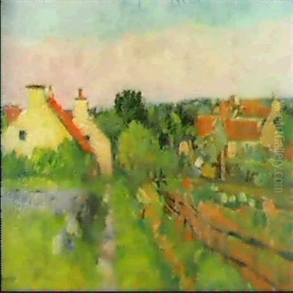 A Fife Village Oil Painting by George Leslie Hunter