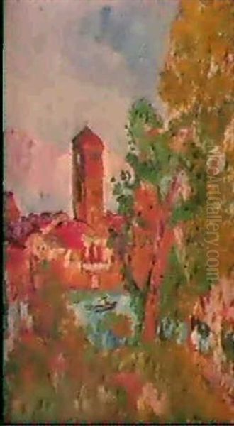 A Tower Oil Painting by George Leslie Hunter