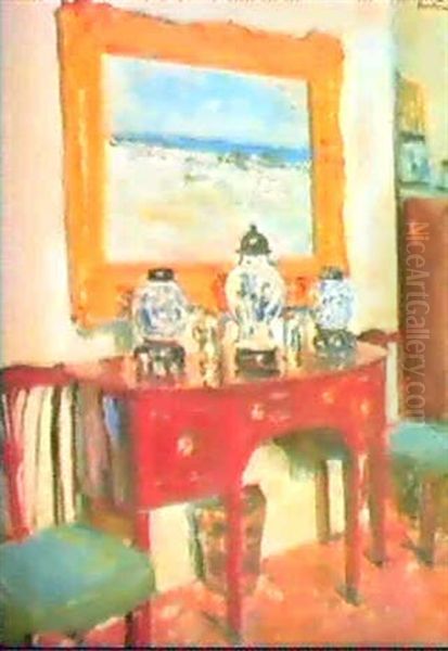 A Dining Room Interior Oil Painting by George Leslie Hunter