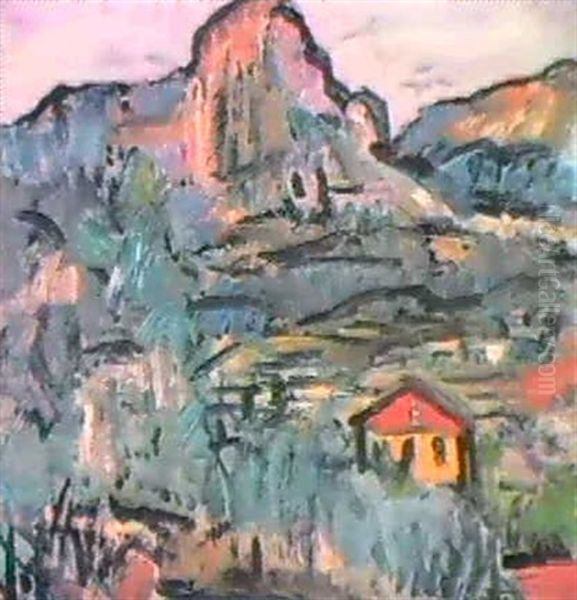 Hillside Village Oil Painting by George Leslie Hunter