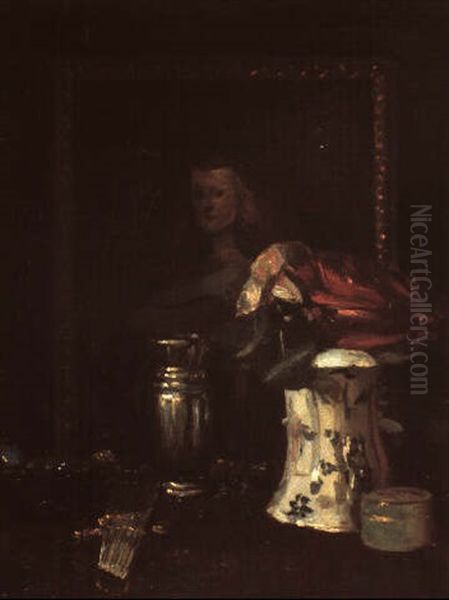 Still Life With The Portrait Of An Infanta By Velasquez Oil Painting by George Leslie Hunter