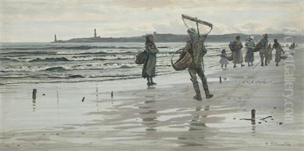 Fisherfolk Returning, Aberdeen Oil Painting by George Sherwood Hunter