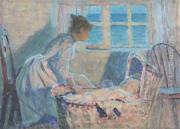 Interior With Mother And Child Oil Painting by George Sherwood Hunter