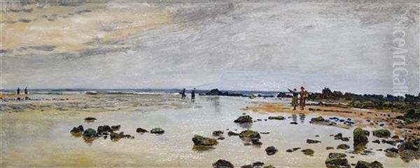 Beach Scene With Figures Oil Painting by George Sherwood Hunter