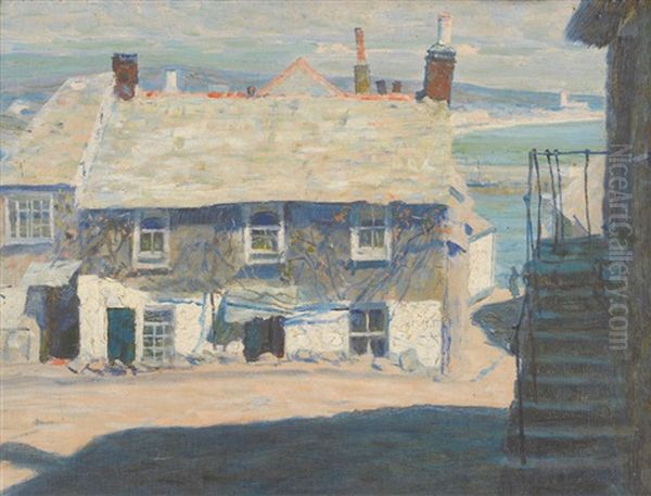 Cottage At Newlyn Oil Painting by George Sherwood Hunter