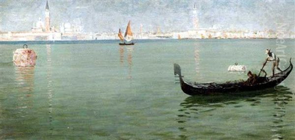 A Gondola On The Venetian Lagoon Oil Painting by George Sherwood Hunter