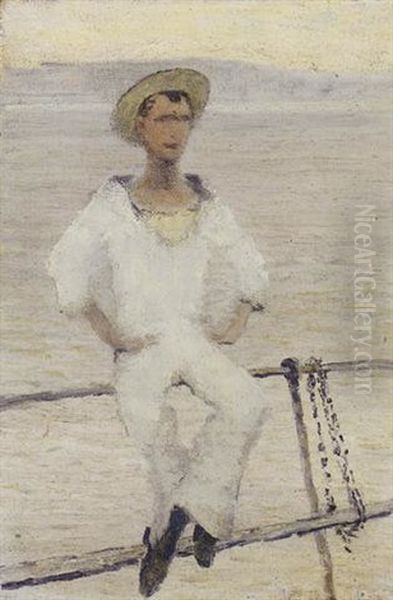 Newlyn, Study Of A Sailor, For Everybody Loves A Sailor Oil Painting by George Sherwood Hunter