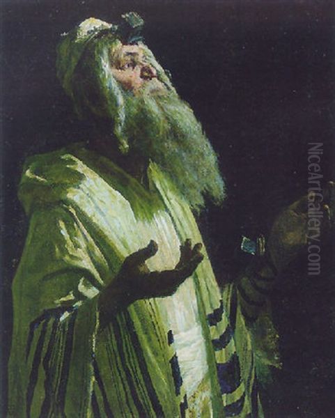 A Rabbi At Prayer Oil Painting by George Sherwood Hunter