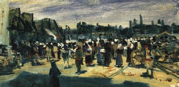 Markt In Quimper Oil Painting by George Sherwood Hunter