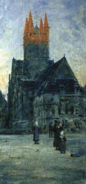 Stadtplatz Mit Kirche In Quimper Oil Painting by George Sherwood Hunter