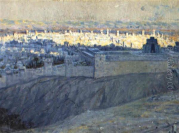 Blick Auf Das Morgendlich Beleuchtete Jerusalem Oil Painting by George Sherwood Hunter