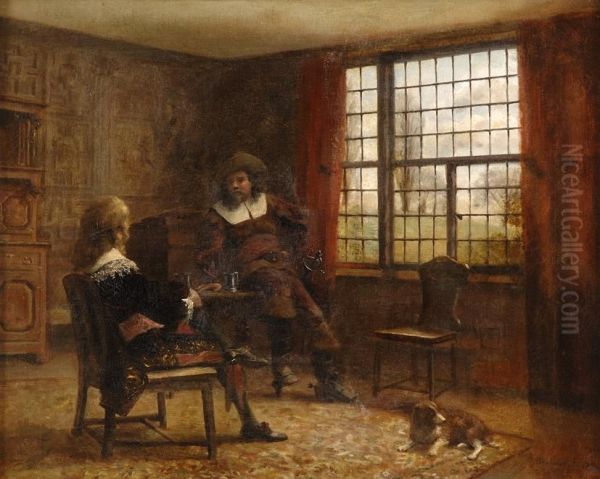 Interieur Mit Edelherrn Und Hund. Oil Painting by John Dodgson Barrow