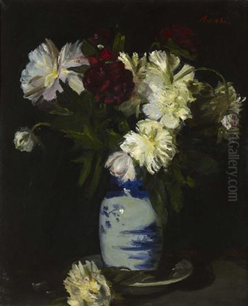 A Still Life Of Flowers In A Chinese Vase Oil Painting by Leslie Hunter