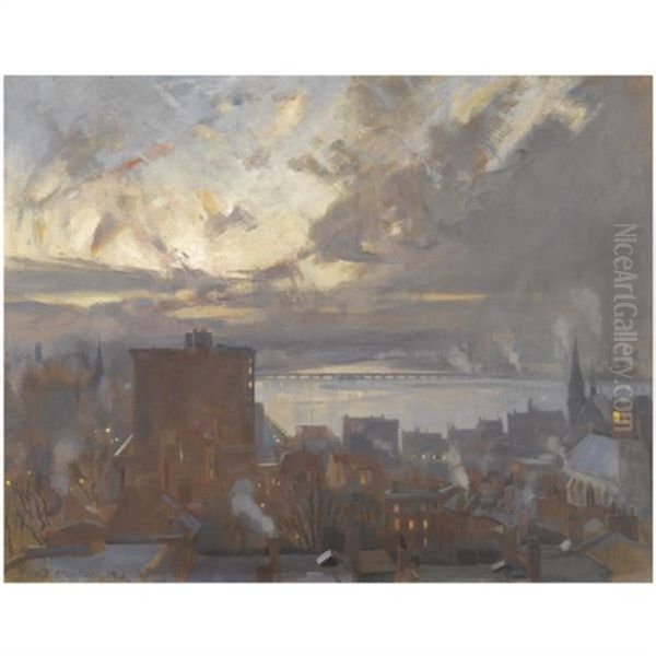 Down Beacon Hill From Tudor Penthouse, Boston Oil Painting by Mary Ethel Young Hunter