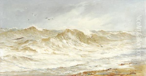 Wind And Rain, Hastingsbeach Oil Painting by W.H. Barrow