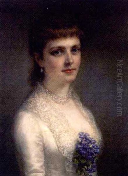 Portrait Of A Lady In A White Dress (emily Astor ?) Oil Painting by Daniel Huntington