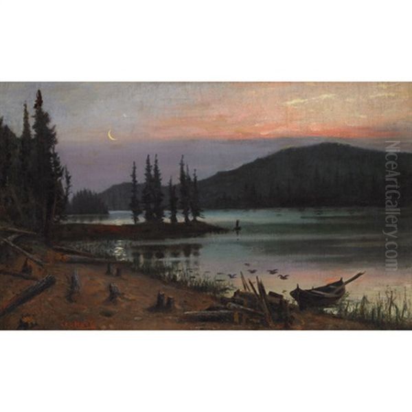 Lake And Mountains At Sunset Oil Painting by Charles Edouard Masson Huot