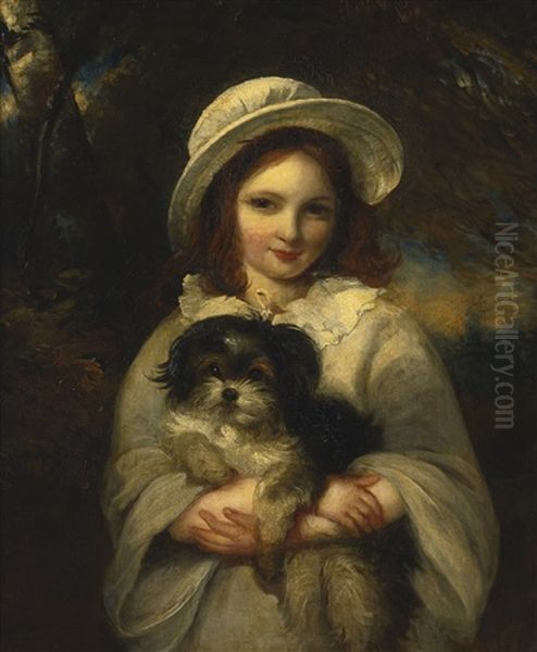 Girl With Dog Oil Painting by Frederick Yeates Hurlstone