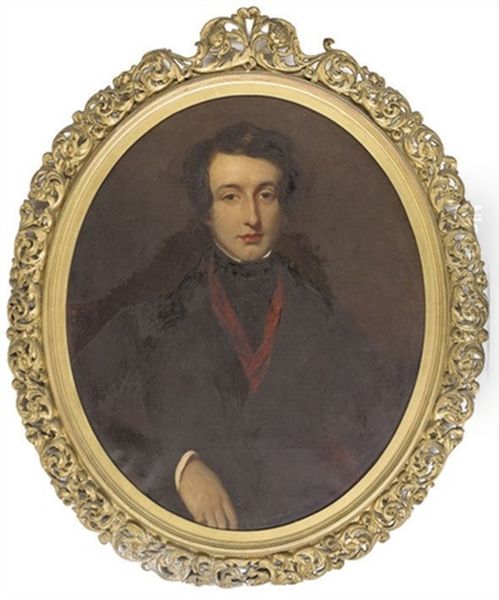 Portrait Of Edward Conroy In A Black Coat And Red Scarf Oil Painting by Frederick Yeates Hurlstone