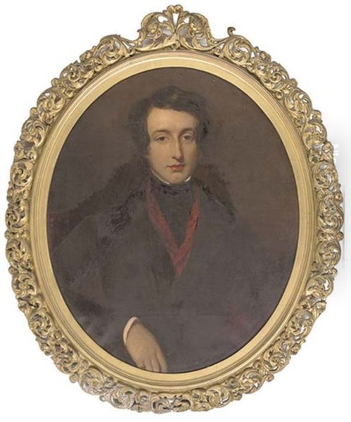 Portrait Of Edward Conroy In A Black Coat And Red Scarf Oil Painting by Frederick Yeates Hurlstone