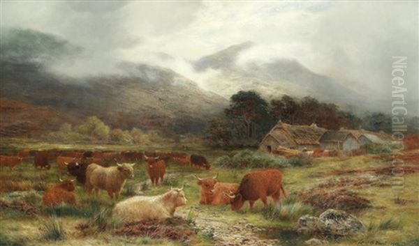 Highland Cattle At The Croft Oil Painting by Louis Bosworth Hurt