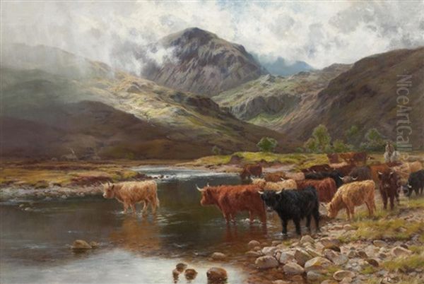 Crossing The River Garie, Kinlochewe Oil Painting by Louis Bosworth Hurt