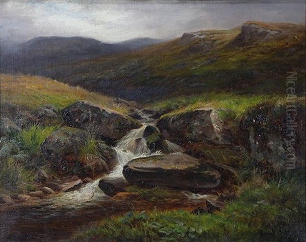 Padley Brook, North Derbyshire Oil Painting by Louis Bosworth Hurt