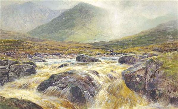 Glen Dochart (+ A Spate In Glen Sligachan, Skye; 2 Works) Oil Painting by Louis Bosworth Hurt