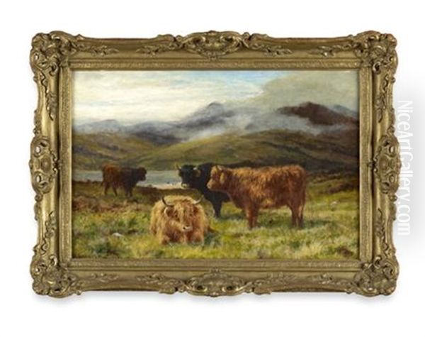 Highland Yearlings Oil Painting by Louis Bosworth Hurt