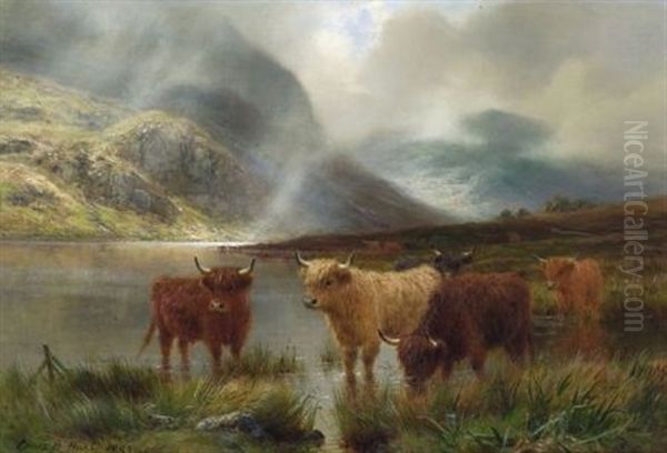 A Passing Shower - Highland Cattle Oil Painting by Louis Bosworth Hurt