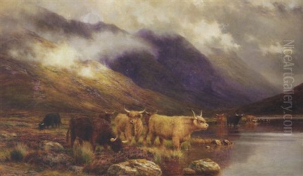 In Glencoe - The Hills Grow Dark: On Purple Peaks, A Deeper Shade Descending Oil Painting by Louis Bosworth Hurt