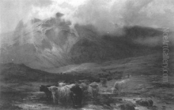 A Highland Landscape With Cattle Oil Painting by Louis Bosworth Hurt