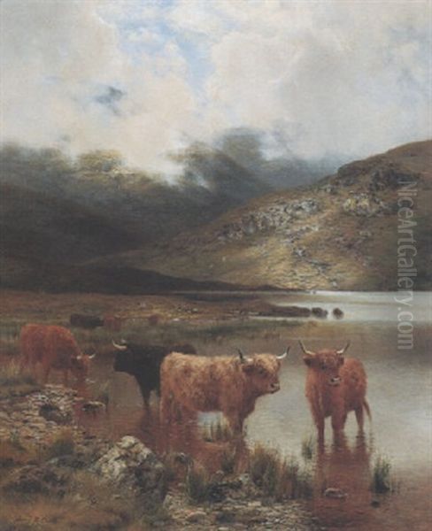 Morning By A Highland Loch Oil Painting by Louis Bosworth Hurt