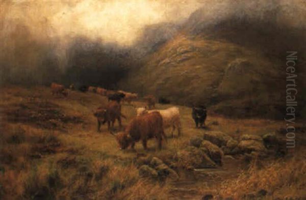 Highland Cattle, Argyleshire Oil Painting by Louis Bosworth Hurt